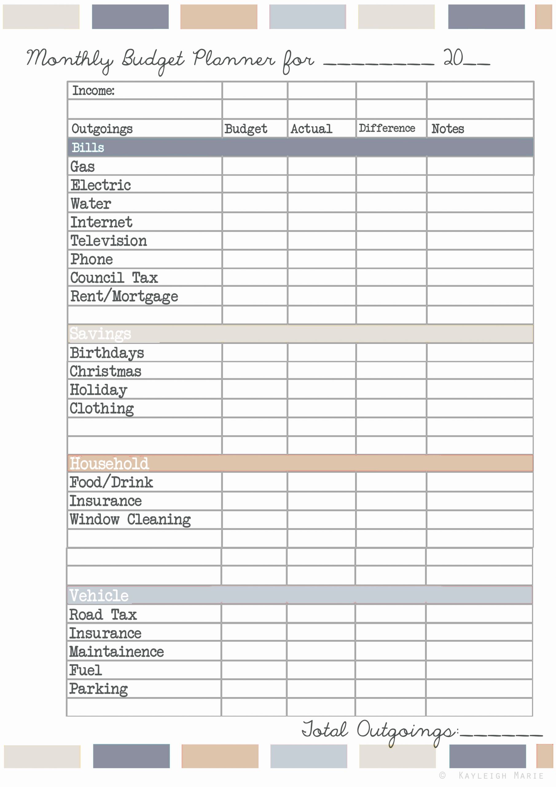 Monthly Budget Template Pdf Unique Printable Bud Planner Uk – Printable Planner Template