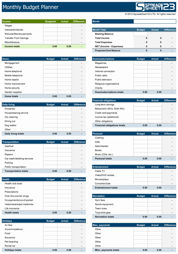 Monthly Family Budget Template Beautiful Monthly Bud Planner