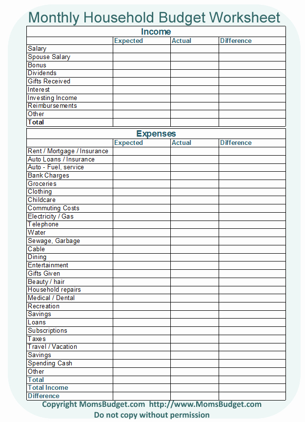 Monthly Family Budget Template Beautiful Monthly Household Bud Worksheet Free Printable