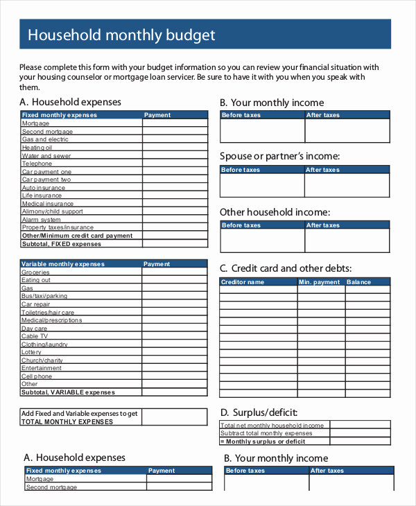 Monthly Family Budget Template Unique Printable Monthly Bud Template 21 Free Excel Pdf