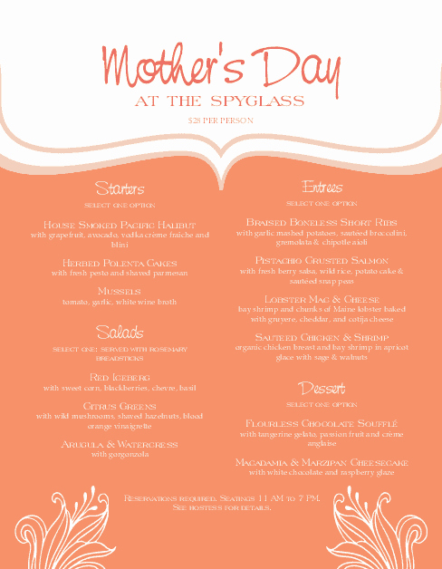 Mothers Day Menu Template Awesome Mothers Day event Menu