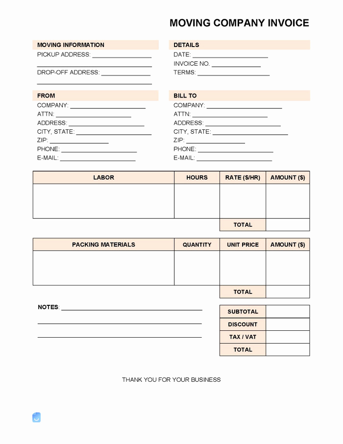 Moving Company Invoice Template New Moving Pany Invoice Template