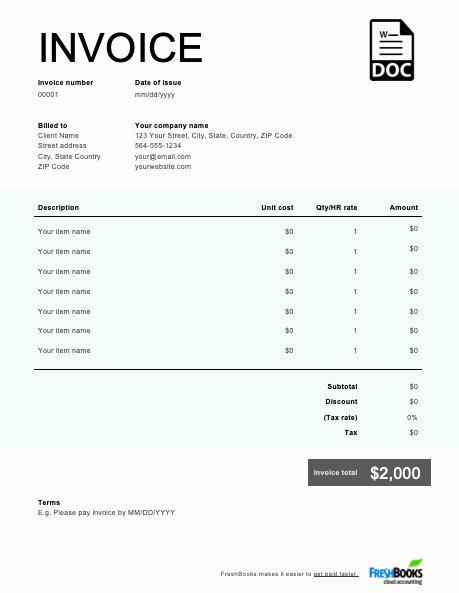 Ms Word Invoice Template Download Unique Word Invoice Template Free Download