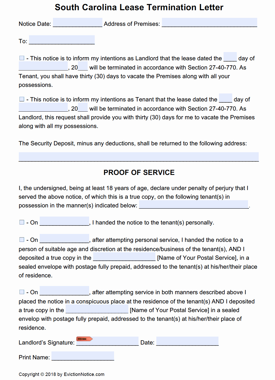 Nc Eviction Notice Template Fresh Free south Carolina Eviction Notice Templates