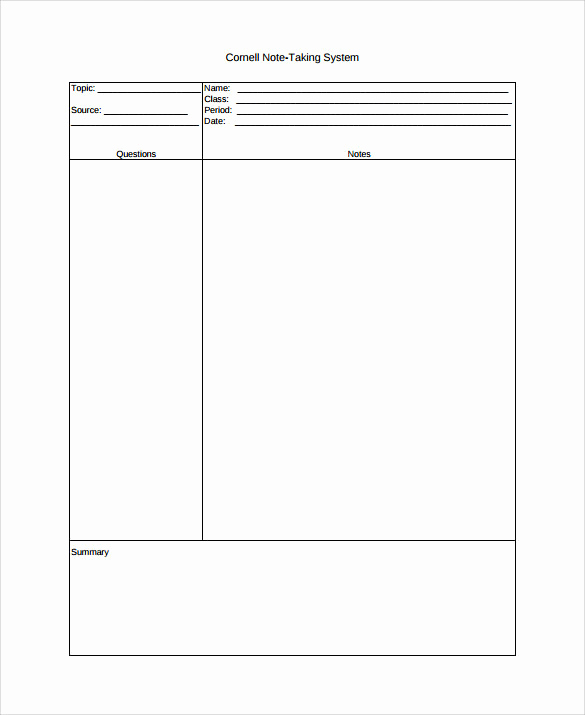 Note Taking Template Word Elegant Free 9 Cornell Note Taking Templates In Pdf