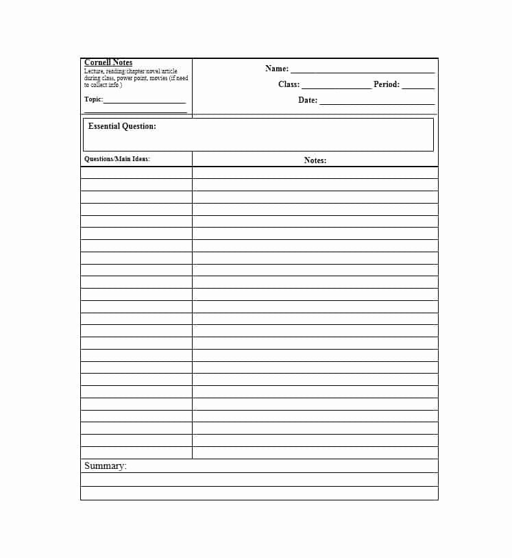 Note Taking Template Word Fresh 36 Cornell Notes Templates &amp; Examples [word Pdf]