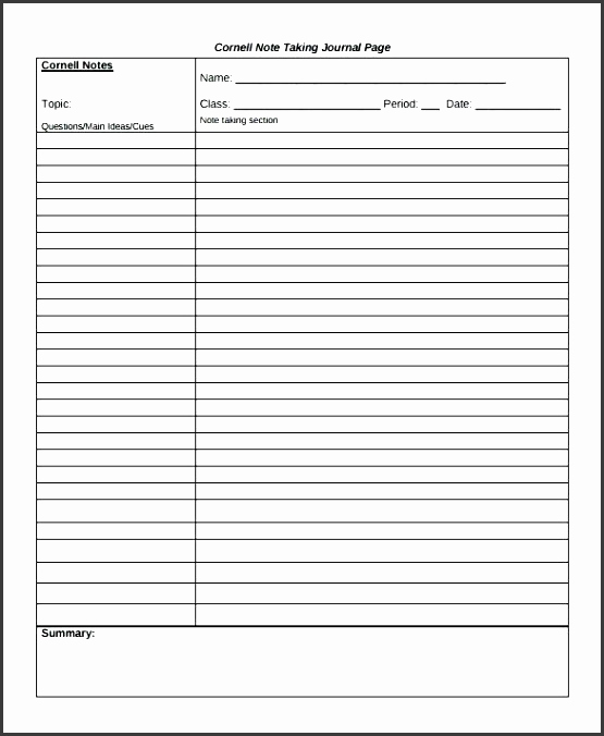 Note Taking Template Word Lovely 6 Template for Cornell Notes Sampletemplatess