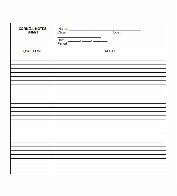 Note Taking Template Word Lovely Cornell Note Taking Template 8 Free Word Excel Pdf