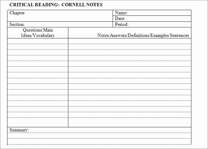 Note Taking Template Word New Cornell Notes Template 56 Free Word Pdf format