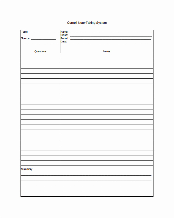 Note Taking Template Word New Free 9 Cornell Note Taking Templates In Pdf