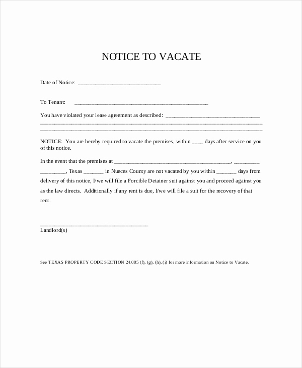 Notice to Vacate Texas Template Awesome 14 Printable Eviction Notice forms Pdf Google Docs Ms