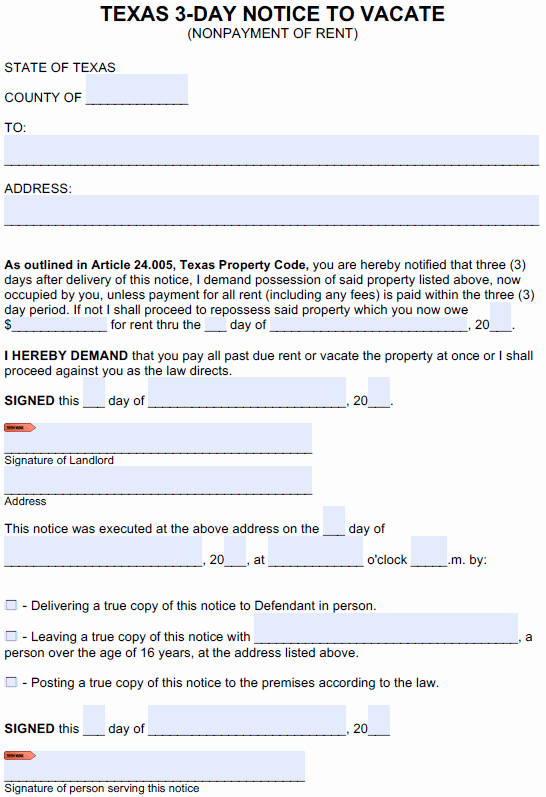 Notice to Vacate Texas Template Beautiful Free Texas 3 Day Notice to Pay or Quit