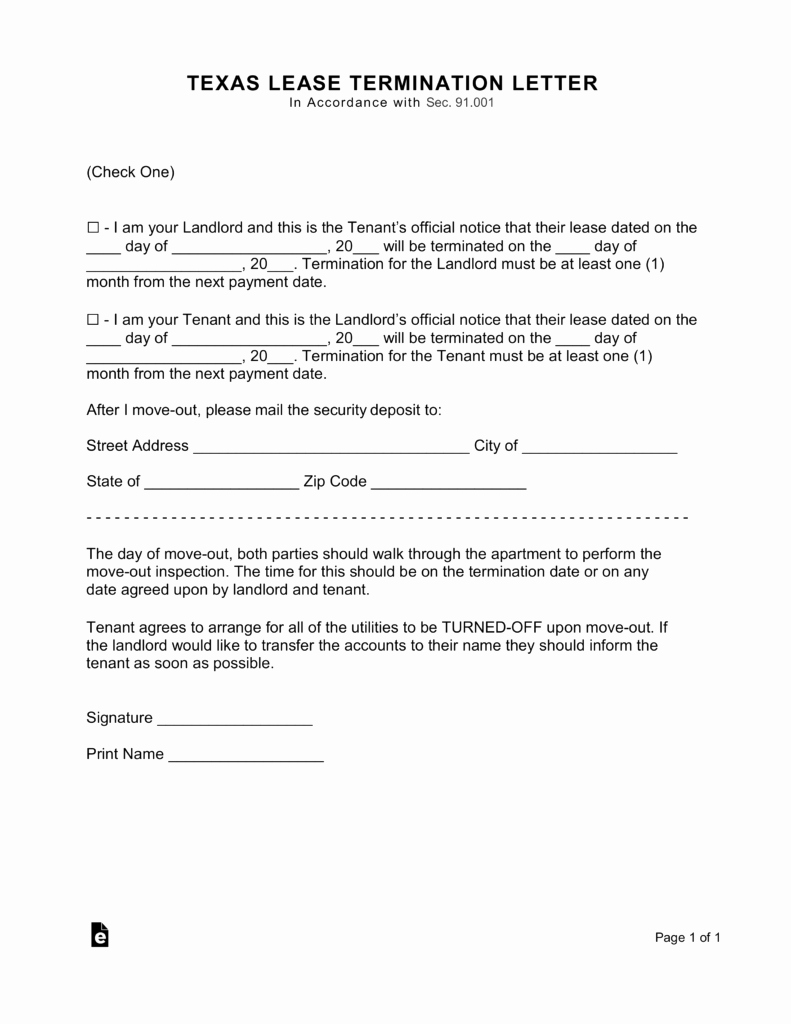 Notice to Vacate Texas Template Inspirational Texas Lease Termination Letter form