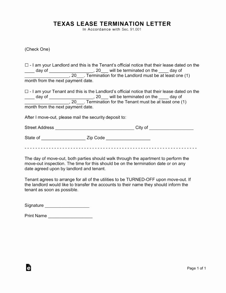 Notice to Vacate Texas Template Inspirational Texas Lease Termination Letter form