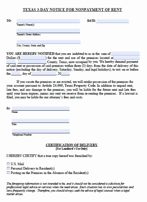 Notice to Vacate Texas Template Luxury Printable Sample 3 Day Eviction Notice form