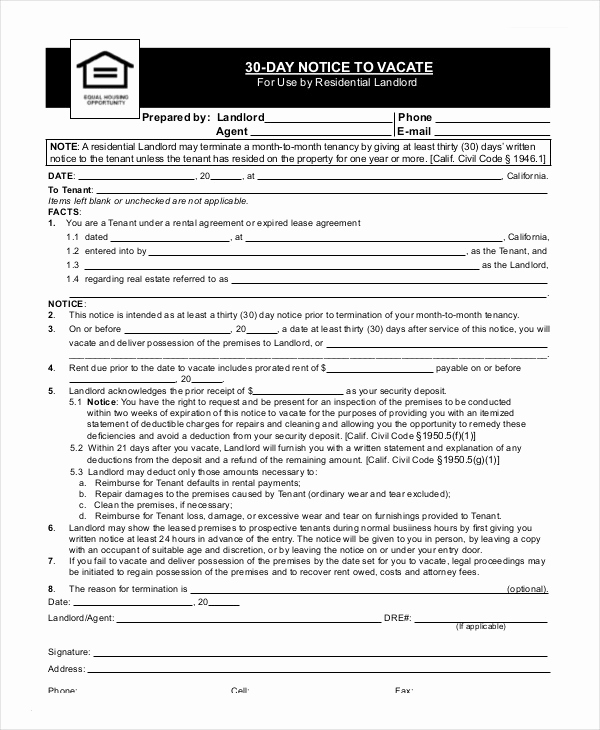 Notice to Vacate Texas Template Unique Notice to Vacate form