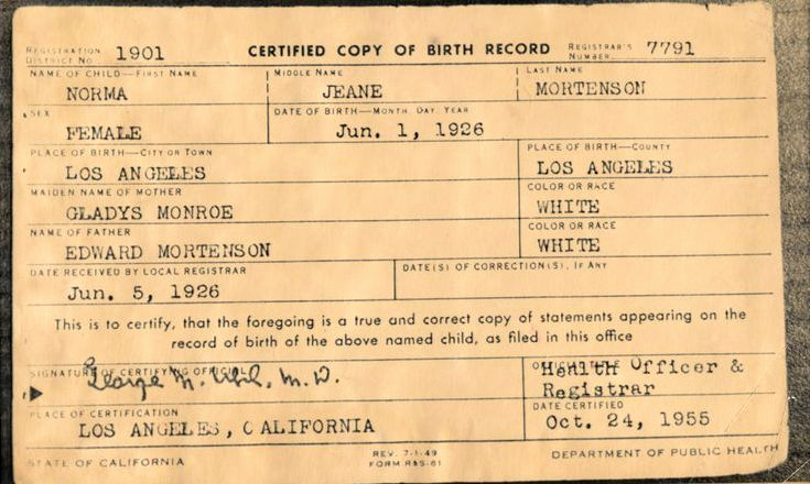 Old Birth Certificate Template Unique Marilyn Monroe Birth Certificate