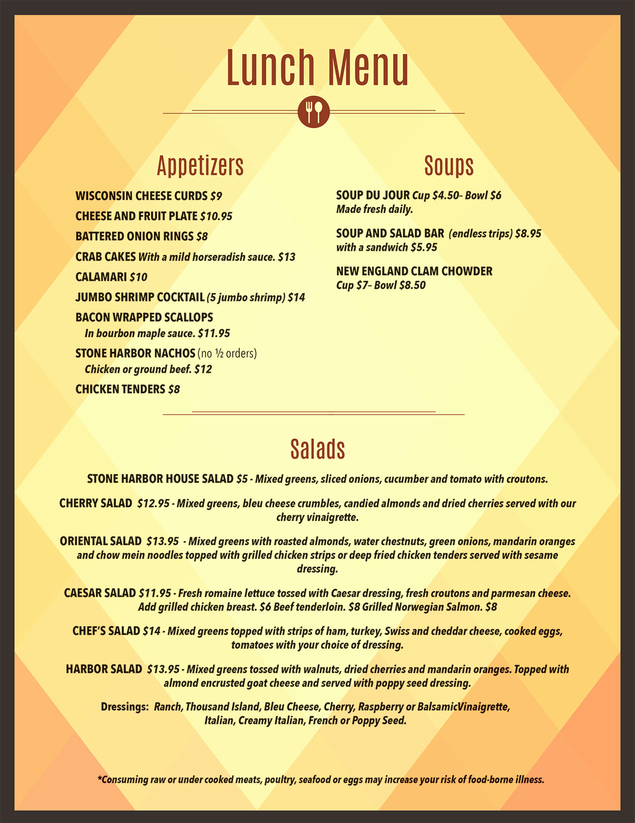 One Page Menu Template Elegant Lunch Stone Harbor Resort