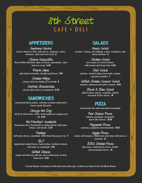 One Page Menu Template Fresh Nyc Deli Menu Page