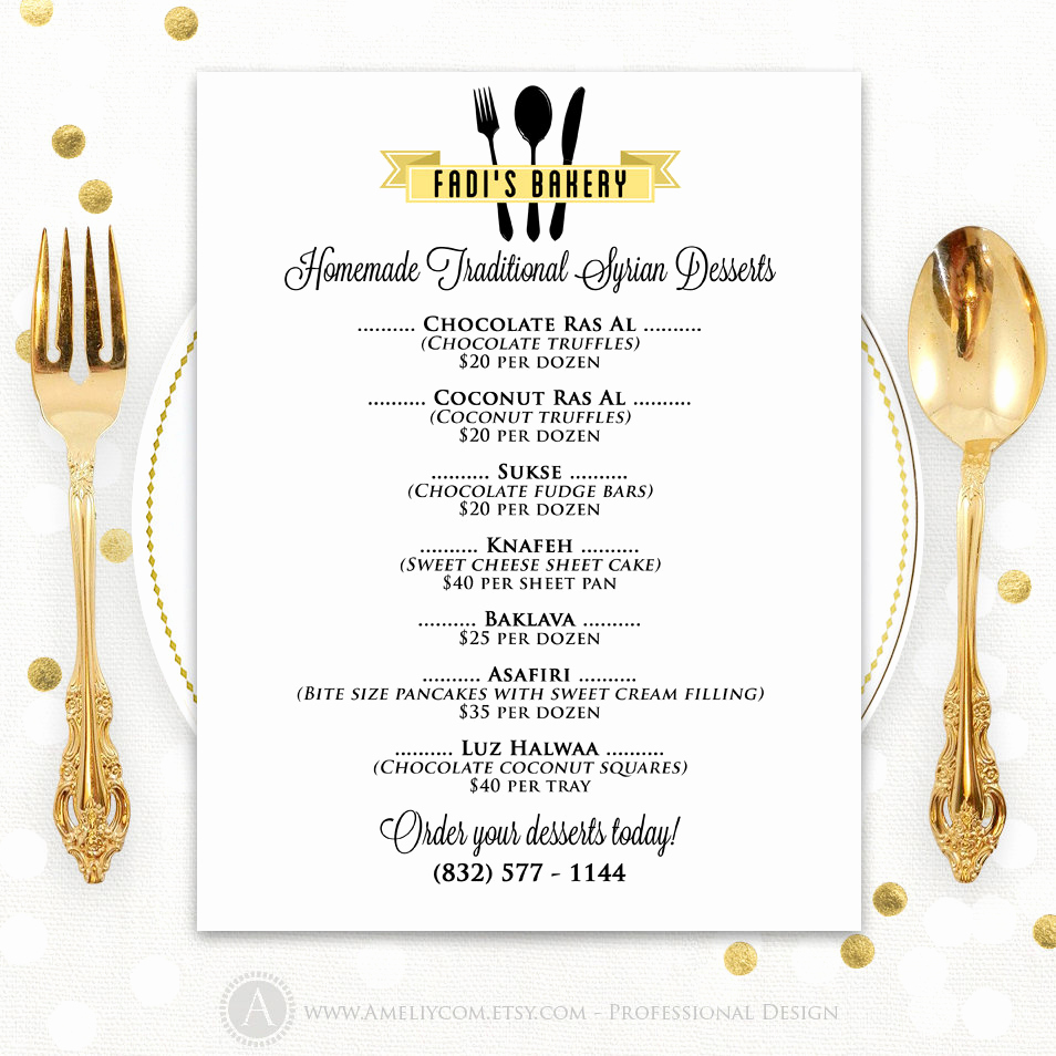 One Page Menu Template Inspirational Printable Gold Bakery Menu Template for Self Print Price Menu