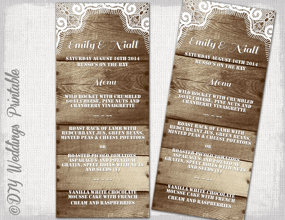 One Page Menu Template Inspirational Rustic Wedding Menu Template Wood &amp; Lace Rustic