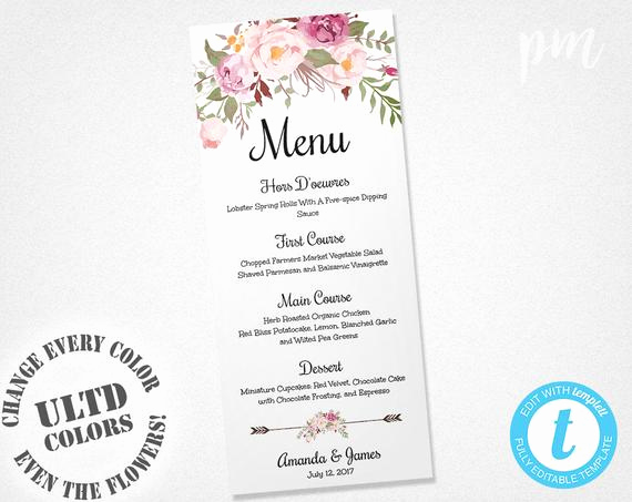 One Page Menu Template Inspirational Wedding Menu Template Printable Menu Floral Wedding Menu