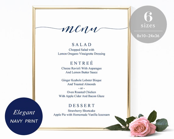 One Page Menu Template Lovely Navy Wedding Menu Sign Template Printable Wedding Menu Board