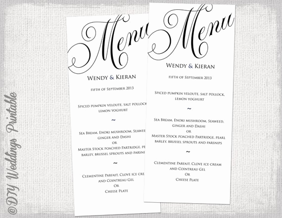 One Page Menu Template Unique Menu Template Black and White Wedding Menu Diy Wedding Menu