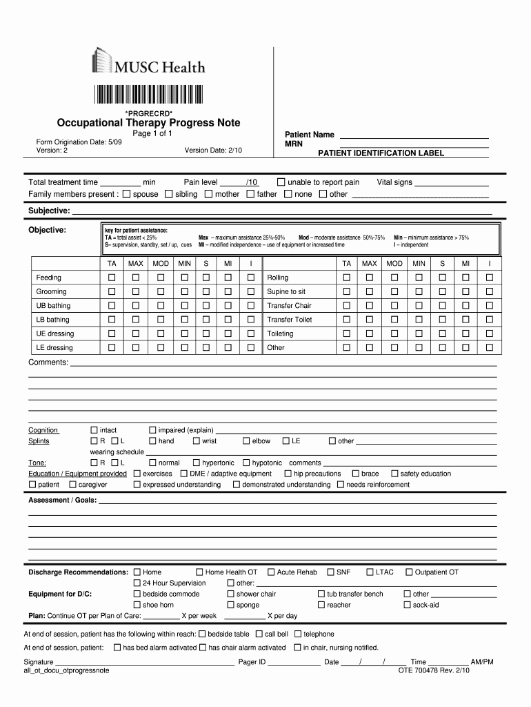 Ot Progress Note Template Inspirational Occupational therapy Progress Notes Fill Line