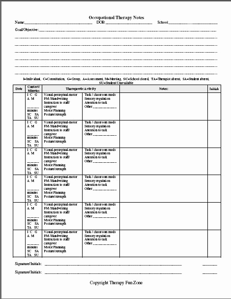 Ot Progress Note Template Unique Occupational therapy assessment and Management forms