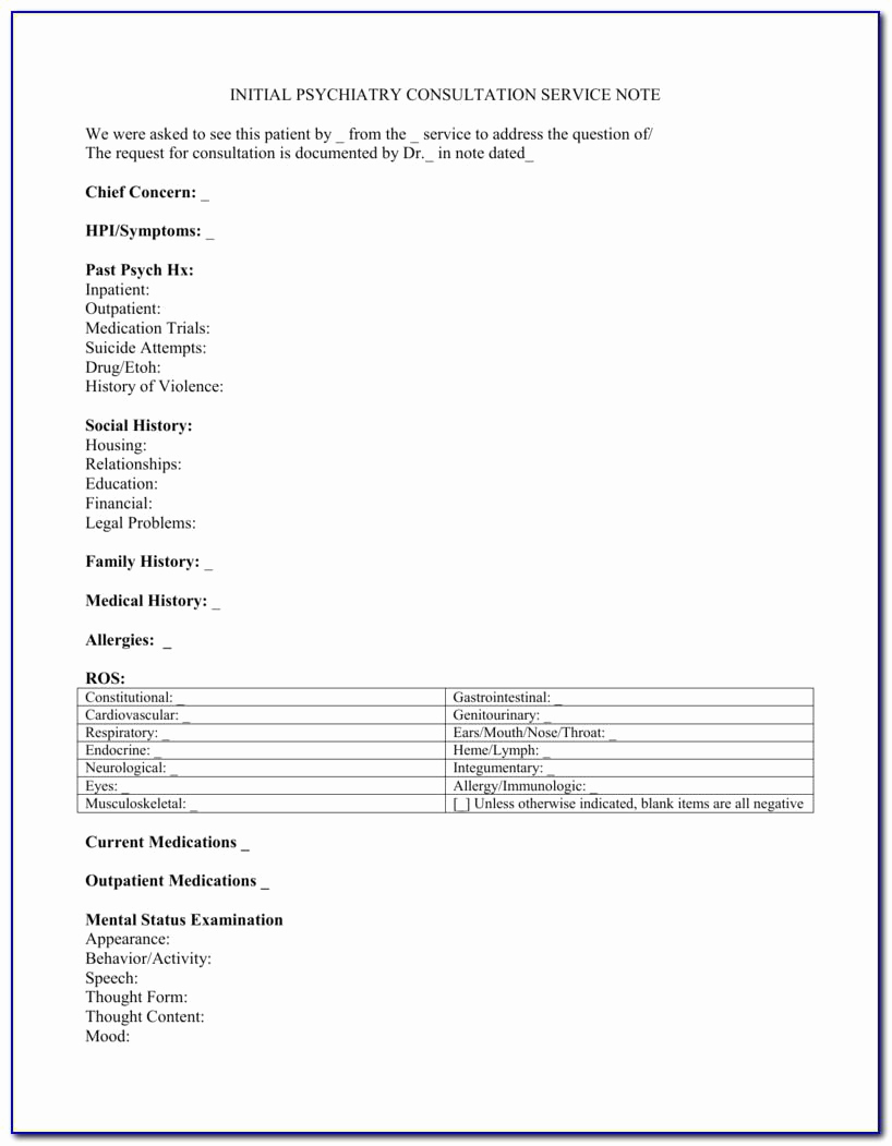 Outpatient Psychiatric Progress Note Template Best Of Inpatient Psychiatric Progress Note Template