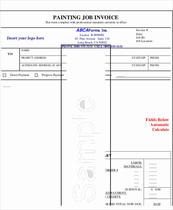 Painters Invoice Template Free Awesome Sample Invoice for Painting Job