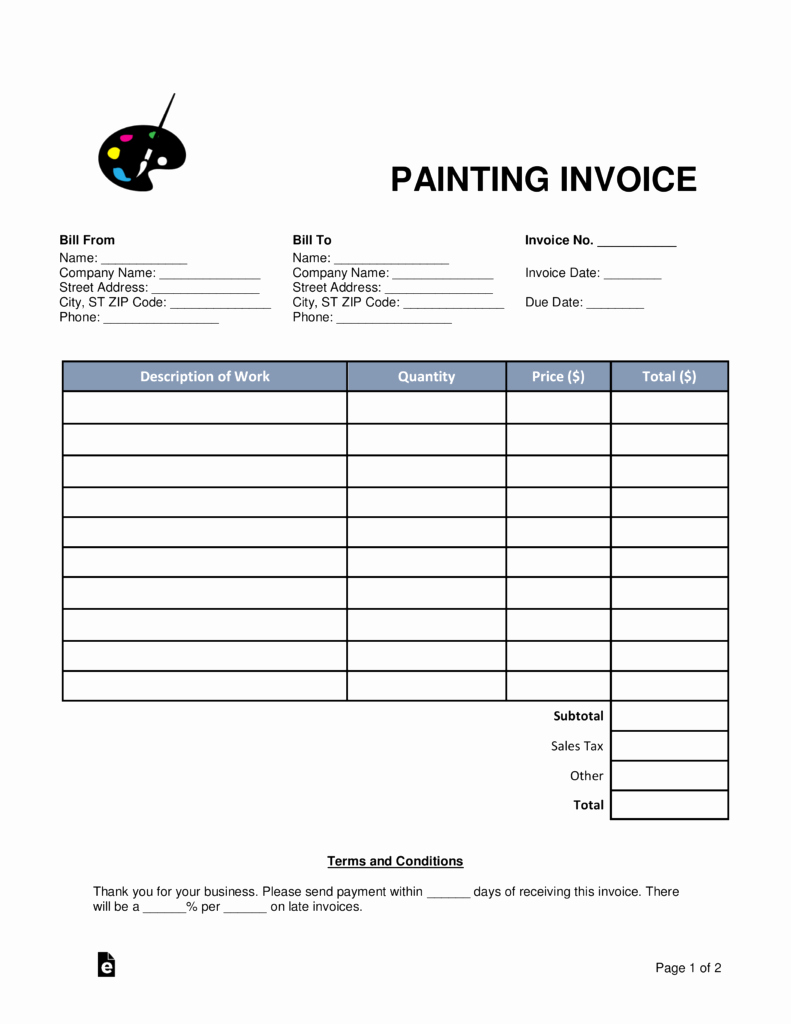 Painters Invoice Template Free Fresh Free Painting Invoice Template Word Pdf