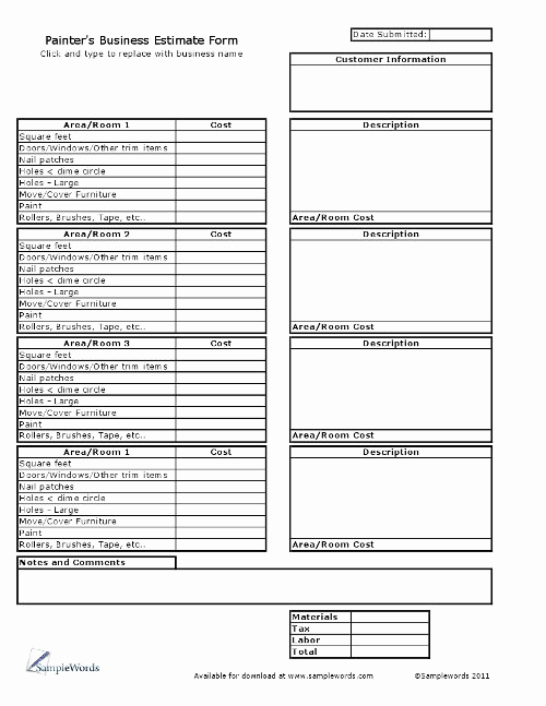 Painters Invoice Template Free Luxury Painter S Business Estimate form Excel Download