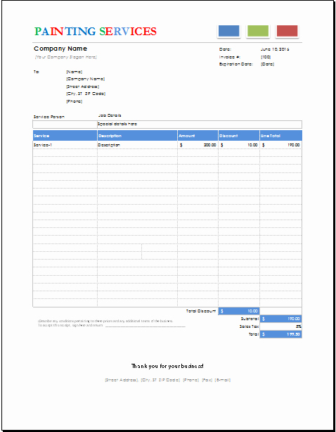 Painters Invoice Template Free Unique Painting Services Invoice Template