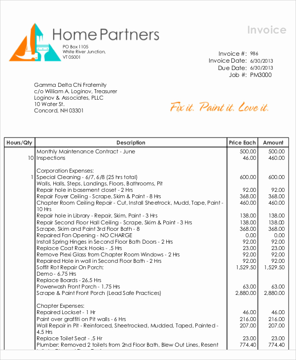 Painters Invoice Template Free Unique Sample Invoice for Painting Job