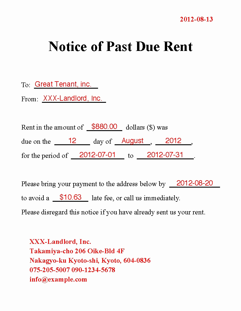 Past Due Rent Notice Template Elegant Past Due Rent Letter Template Samples