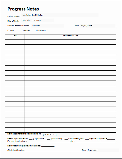 Patient Progress Note Template New Patient Medical Progress Notes Template