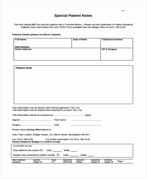 patient note template