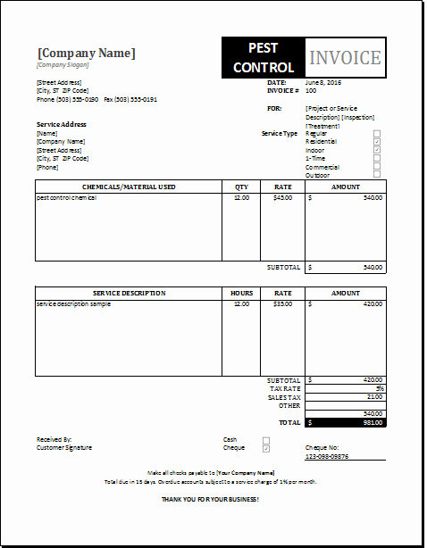 Pest Control Invoice Template Beautiful Pest Control Invoice Template Excel Xls