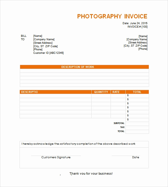 Photography Invoice Template Word Inspirational Free 9 Invoice Templates In Word Pdf