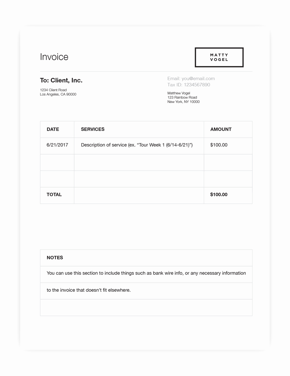 Photography Invoice Template Word New Free Graphy Invoice Template — Matty Vogel
