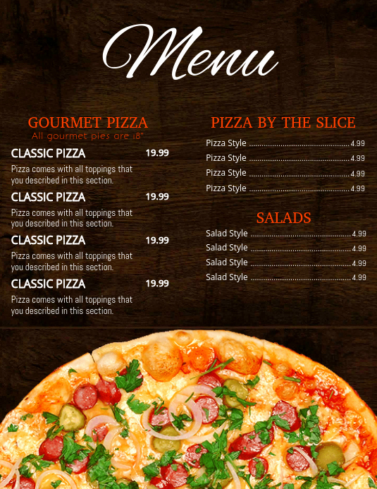 Pizza Menu Template Free Elegant Pizza Menu Template