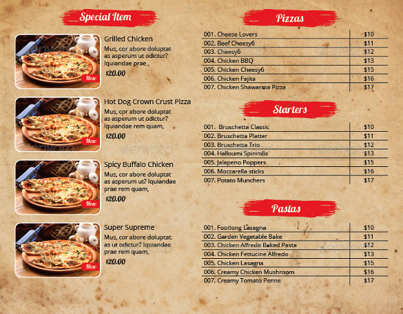 Pizza Menu Template Free Lovely 33 Pizza Menu Templates Free Sample Example format