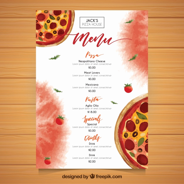 Pizza Menu Template Free Luxury Watercolor Pizza Menu Template Vector