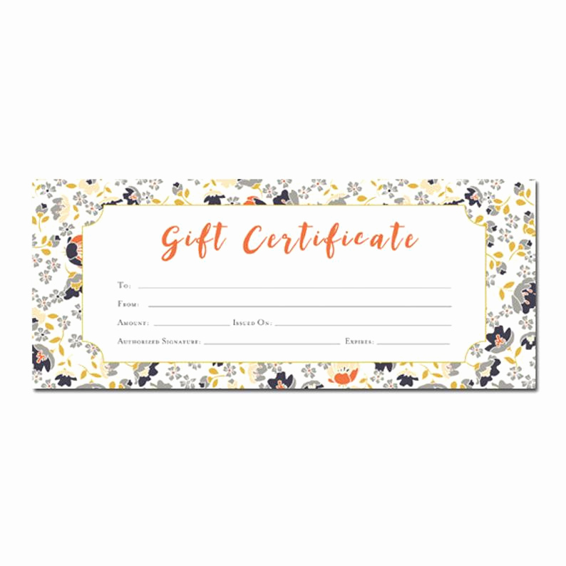 Printable Blank Gift Certificate Template Unique Floral Print Blank Gift Certificate Premade Gift