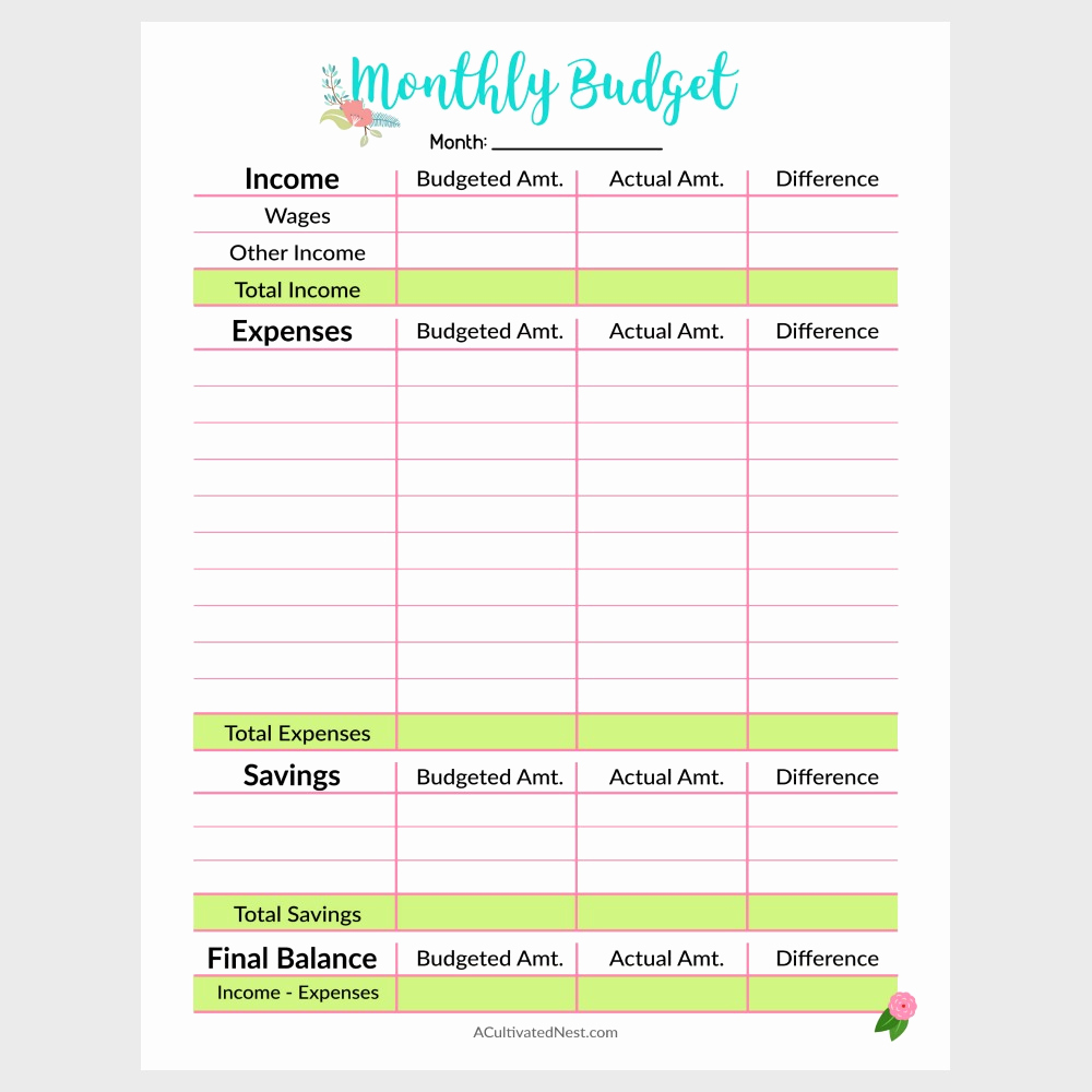 Printable Family Budget Template Beautiful Printable Monthly Bud Template A Cultivated Nest