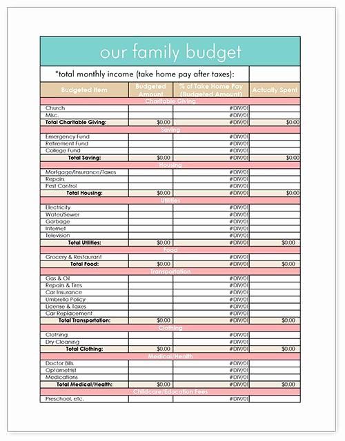 Printable Family Budget Template Elegant Printable Family Bud