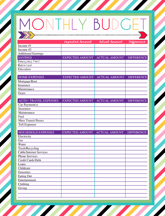 Printable Family Budget Template Inspirational Free Printable Monthly Bud Worksheet