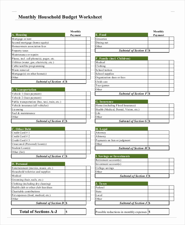 Printable Family Budget Template New Family Household Bud Calculator Worksheet Template